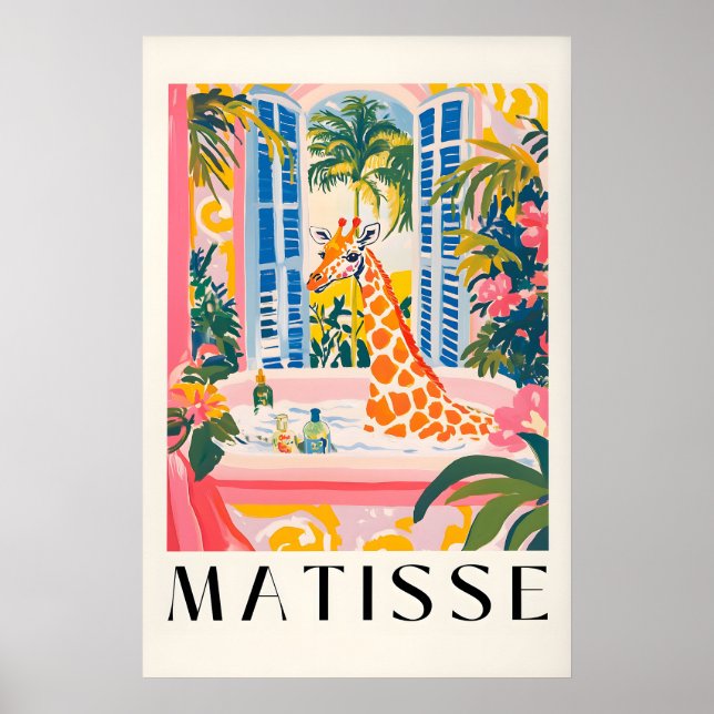 Giraffe in Bathtub Print Funny Matisse Style (Front)