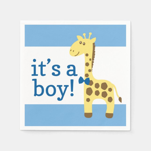 Giraffe in Blue Bow Baby Shower for Boy Napkins (Front)