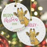 Giraffe in Christmas scarf Cute winter Animal art Ceramic Ornament