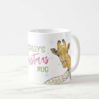 Giraffe in Christmas scarf Cute winter Animal art