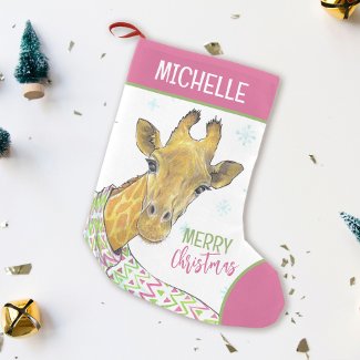 Giraffe in Christmas scarf Cute winter Animal art