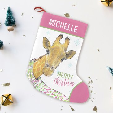 Giraffe in Christmas scarf Cute winter Animal art