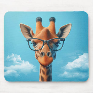 Giraffe In Clouds Wearing Eyeglasses Mouse Pad
