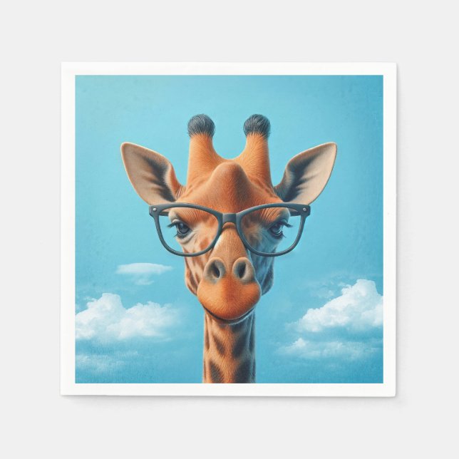 Giraffe In Clouds Wearing Eyeglasses Napkins (Front)