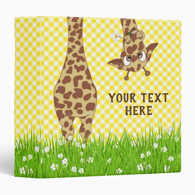Giraffe In Daisies On Gingham 3 Ring Binder (Front/Spine)