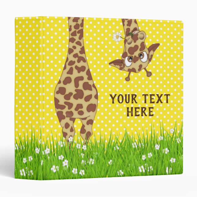 Giraffe In Daisies On Polka Dots 3 Ring Binder (Front/Spine)