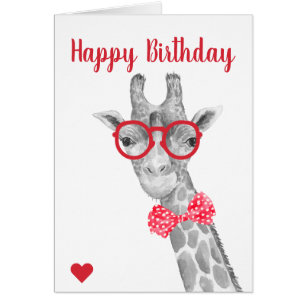 Giraffe in Glasses and Bow Tie Birthday Cards