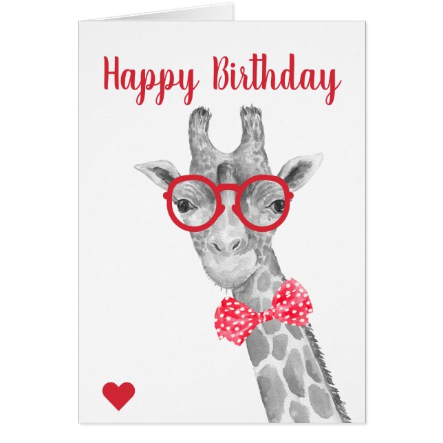 Giraffe in Glasses and Bow Tie Birthday Cards (Front)