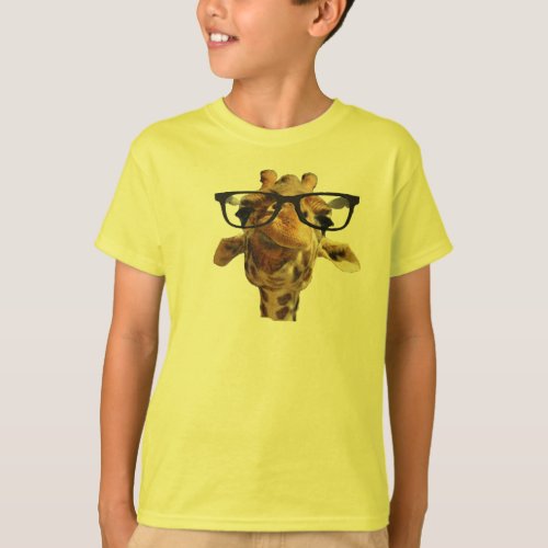 giraffe in glasses funny t_shirt design gift idea