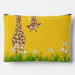 Giraffe in Grass on Polka Dots Accessory Pouch