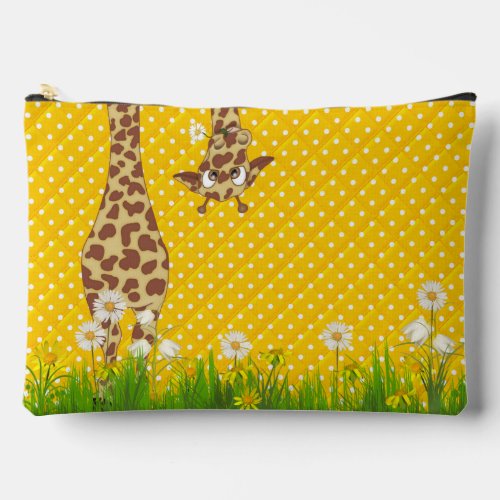 Giraffe in Grass on Polka Dots Accessory Pouch