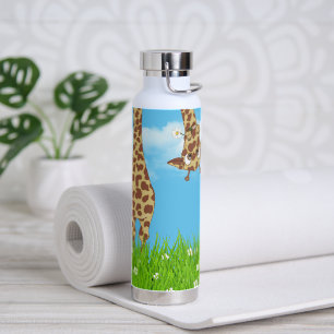 Giraffe in Grass Water Bottle