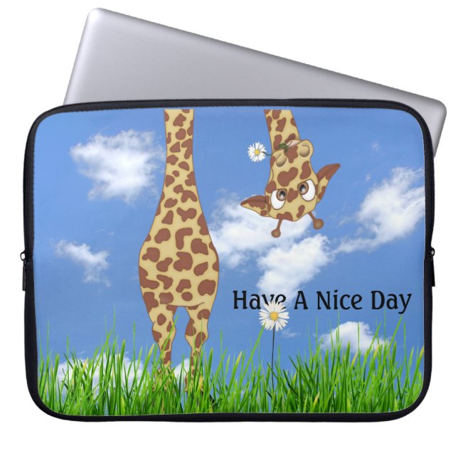 Giraffe In Grass with Daisy Laptop Sleeve (Front)
