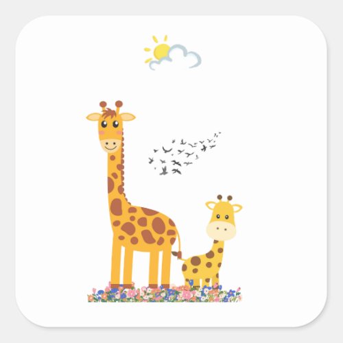 Giraffe in nature design with fun colors square sticker