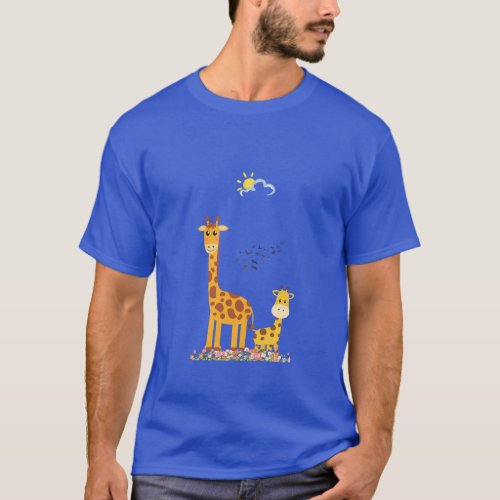 Giraffe in nature design with fun colors T_Shirt