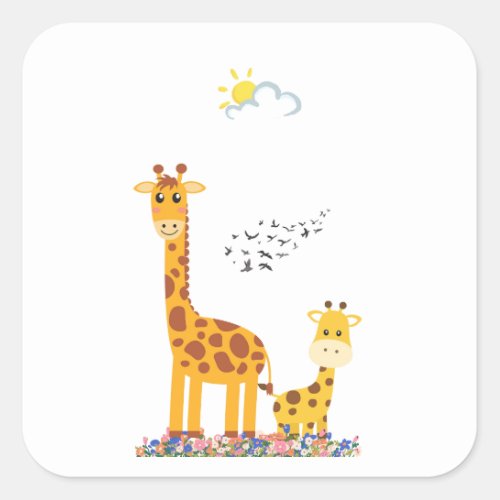 giraffe in nature square sticker