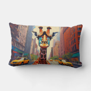 Giraffe in NYC Lumbar Pillow