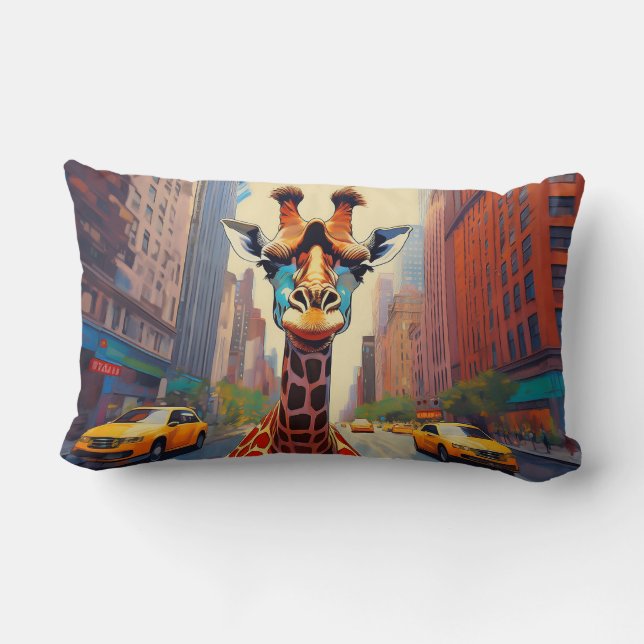 Giraffe in NYC  Lumbar Pillow (Back)