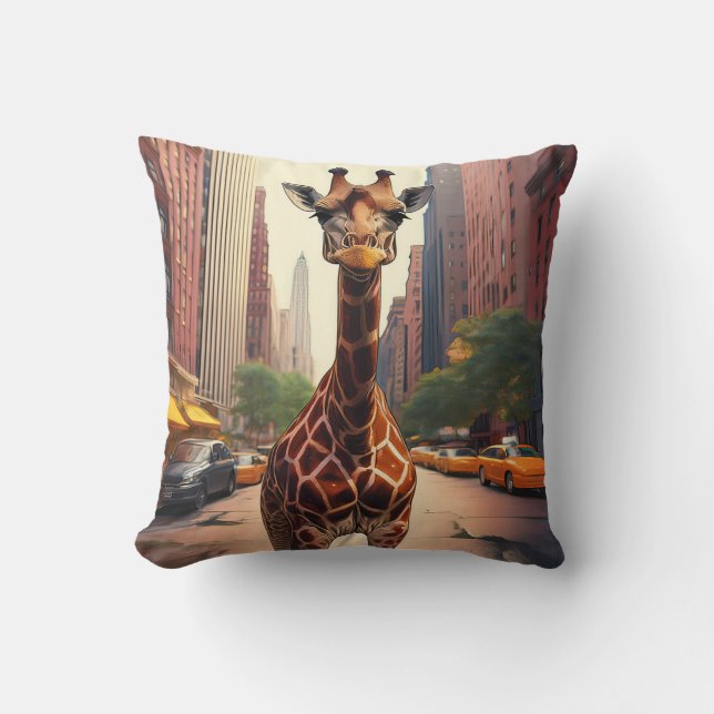 Giraffe in NYC  Throw Pillow (Front)