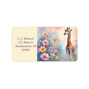 Giraffe In Pastel Garden Address Label