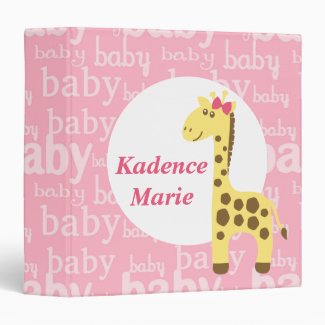 Giraffe in Pink Bow Baby Shower for Girl Binder