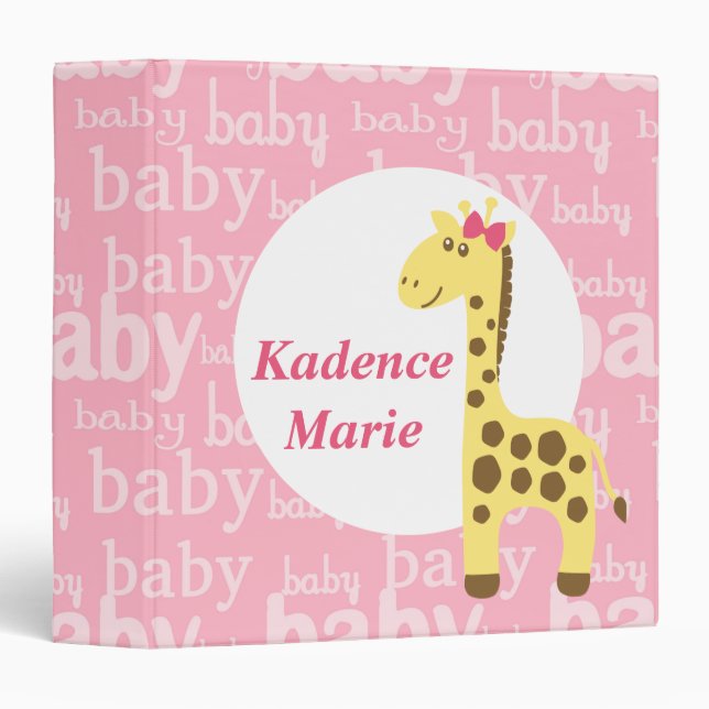 Giraffe in Pink Bow Baby Shower for Girl Binder (Front/Spine)