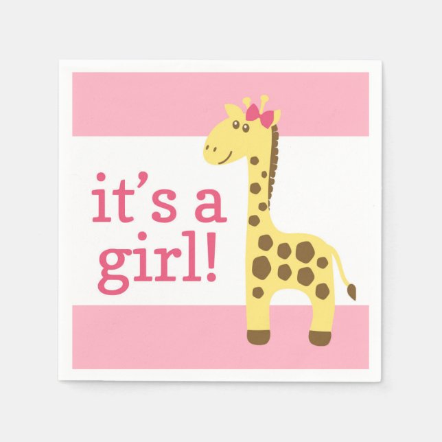 Giraffe in Pink Bow Baby Shower for Girl Napkins (Front)