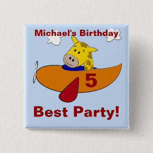 Giraffe in Plane Birthday Party Favor Pinback Button
