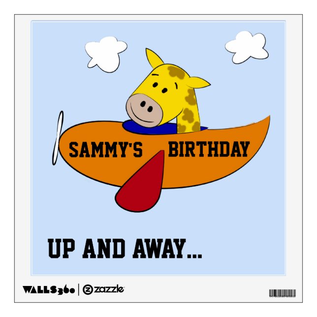 Giraffe in Plane Kids Birthday Wall Decal (Front)