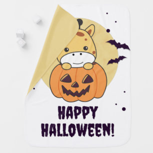 Giraffe In Pumpkin Cute Giraffes Happy Halloween B Baby Blanket