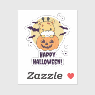 Giraffe In Pumpkin Cute Giraffes Happy Halloween Sticker