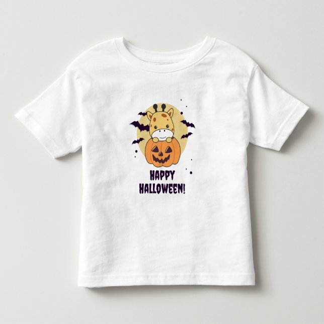 Giraffe In Pumpkin Cute Giraffes Happy Halloween Toddler T-shirt (Front)