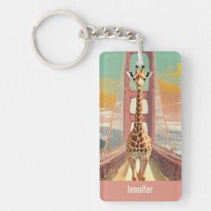 Giraffe in San Francisco on the Golden Gate Bridge Keychain