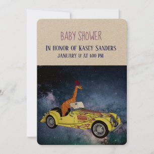 Giraffe In Space Baby shower Invitation Card