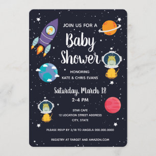 Giraffe in Space Baby Shower Space Navy Galaxy Invitation