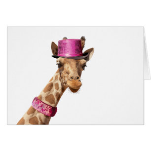 Giraffe in sparkly pink hat cards