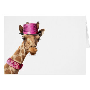 Giraffe in sparkly pink hat cards