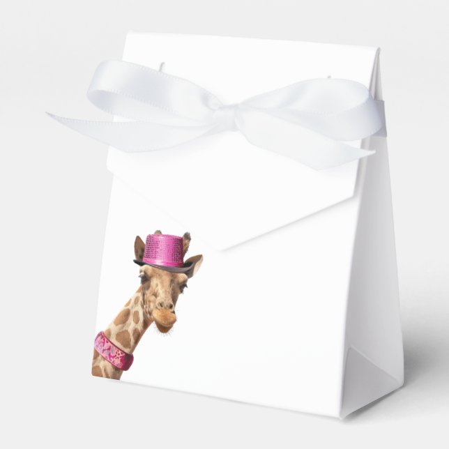 Giraffe in sparkly pink hat favor boxes (Front Side)