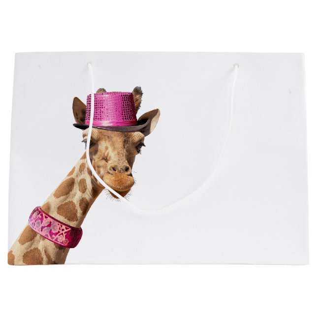 Giraffe in sparkly pink hat large gift bag (Front)