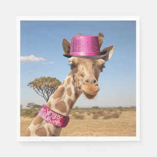 Giraffe in sparkly pink hat napkins