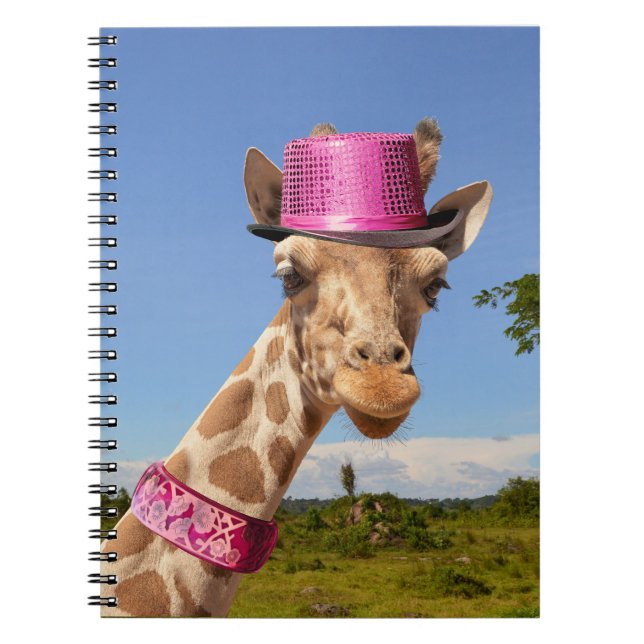 Giraffe in sparkly pink hat notebook (Front)