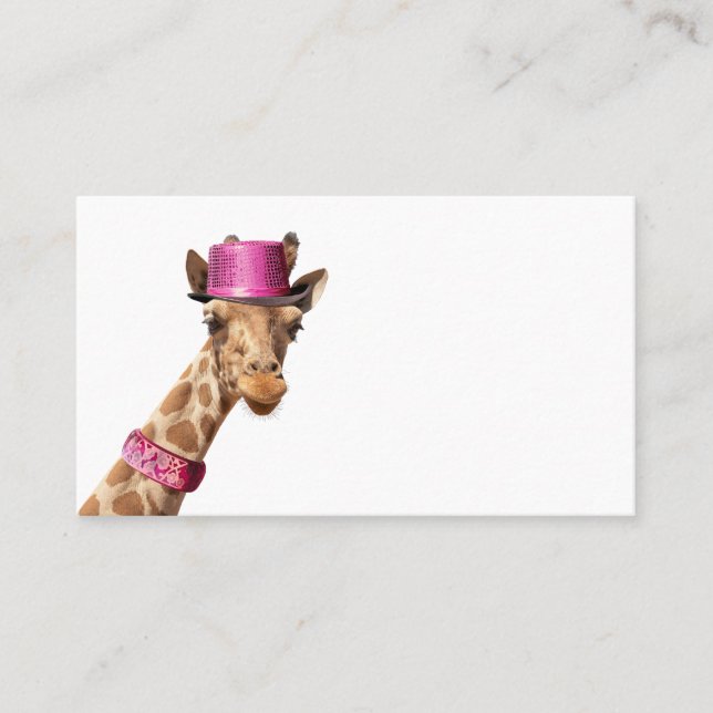 Giraffe in sparkly pink hat place card