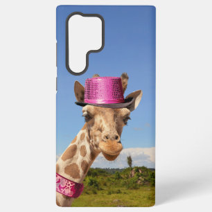 Giraffe in sparkly pink hat samsung galaxy s22 ultra case