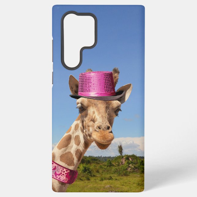 Giraffe in sparkly pink hat samsung galaxy case (Back)