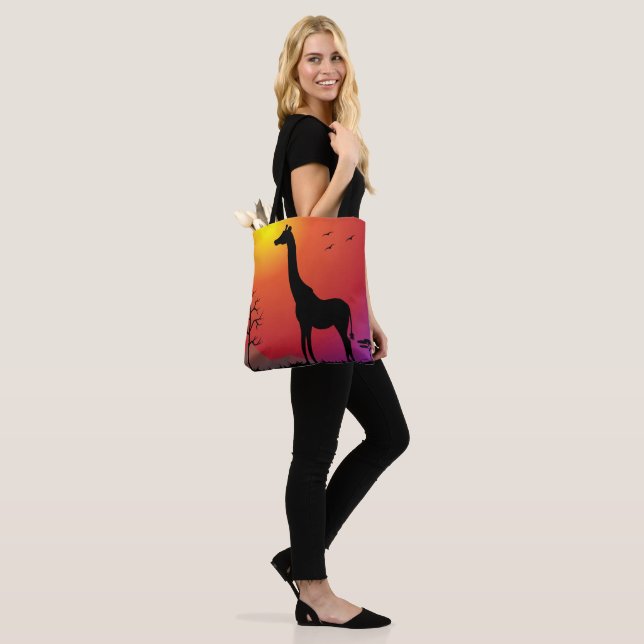 Giraffe in sunset shoulder tote bag (On Model)