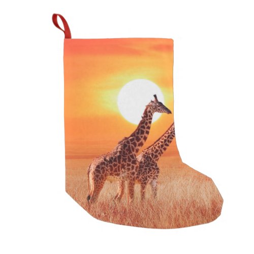 Giraffe in the African savanna against the backdro Small Christmas Stocking