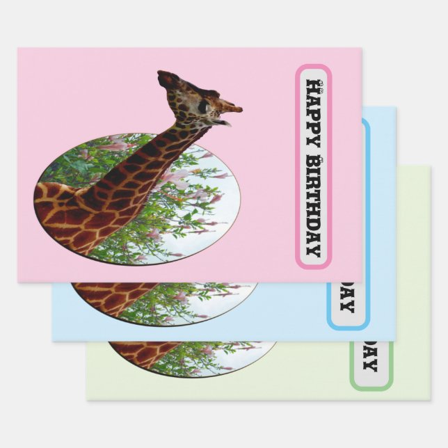 Giraffe In The Hibiscus Bush, Birthday Wrapping Paper Sheets (Set)