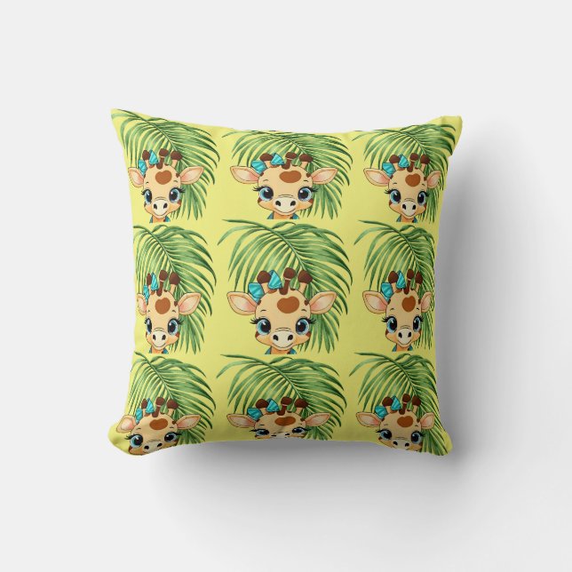 Giraffe in the Savanna Throw Pillow (Front)