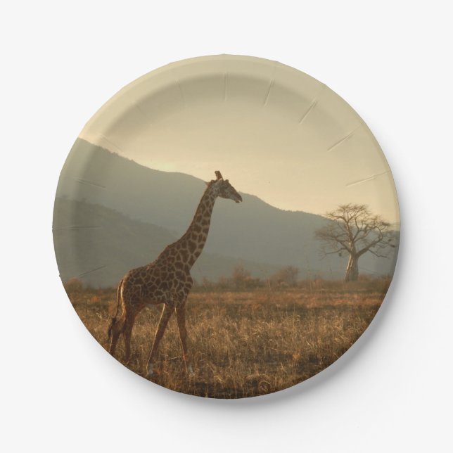 Giraffe in the Savannah Paper Plates (Front)