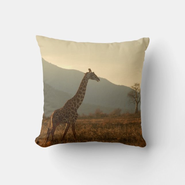Giraffe in the Savannah Throw Pillow (Front)